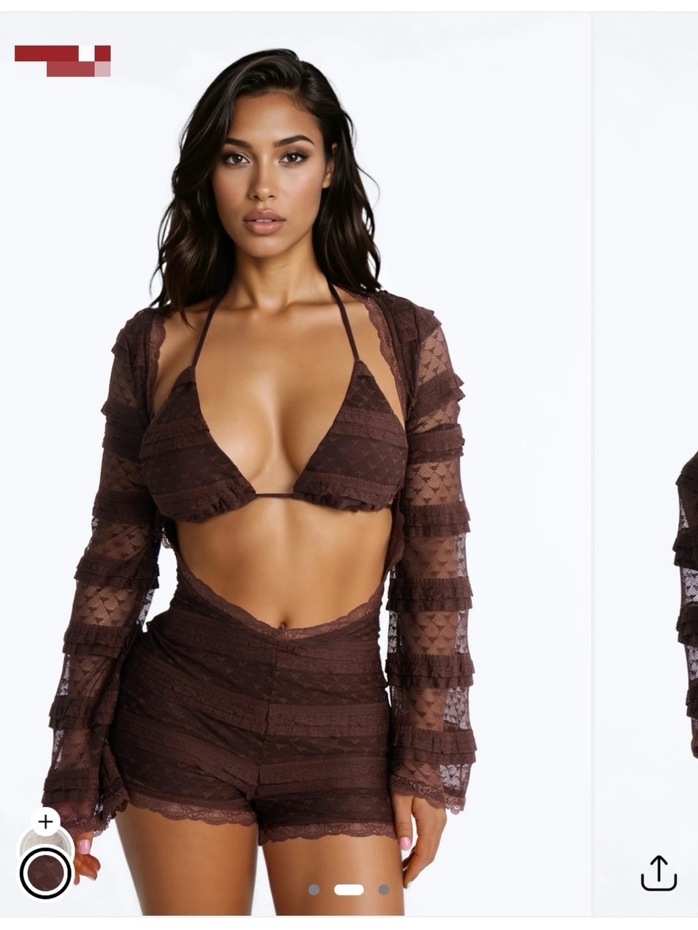 Fashion Nova Brown Lace Triangle Bralette & Lace High-Waist Shorts Set